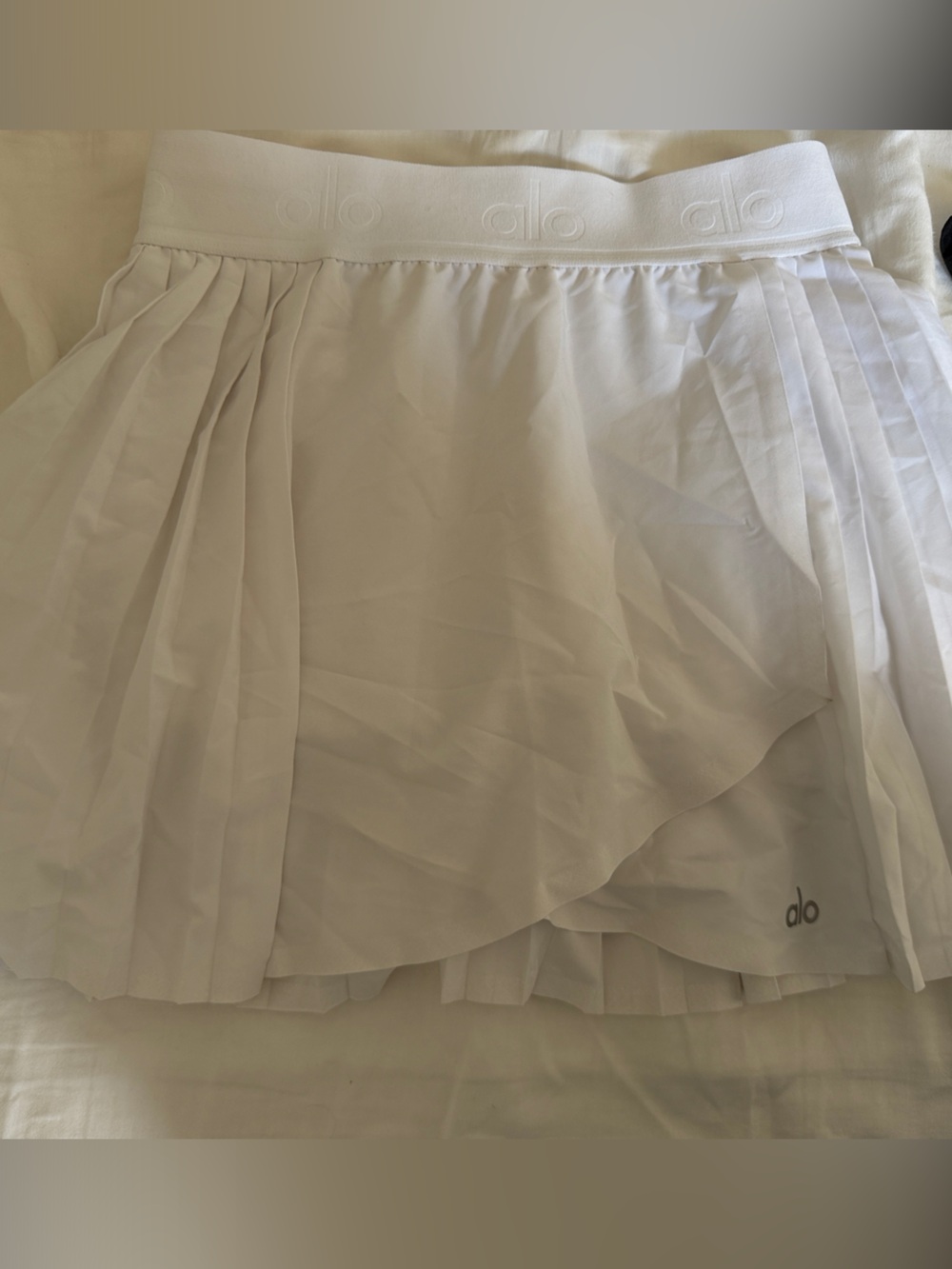 ALO Yoga White Pleated Skater Skirt with Branded Waistband